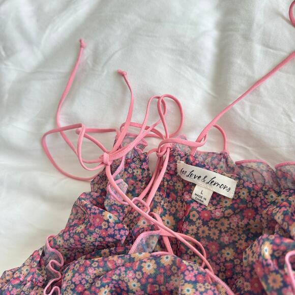 For Love & Lemons Nadia Floral Sheer Slip Mini Dress Pink Women’s L - Picture 4 of 7